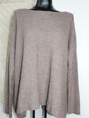 EILEEN FISHER Large ALPACA SILK STITCH BOX TOP SWEATER Tan Crew Neck